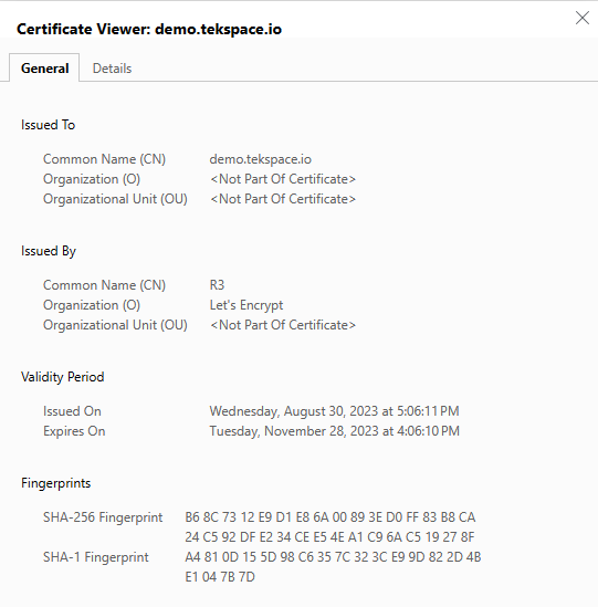 Valid Certificate Details from Lets encrypt